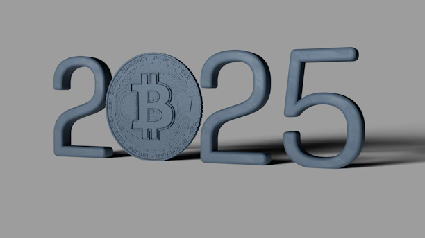 A blue bitcoin sitting on top of a gray surface