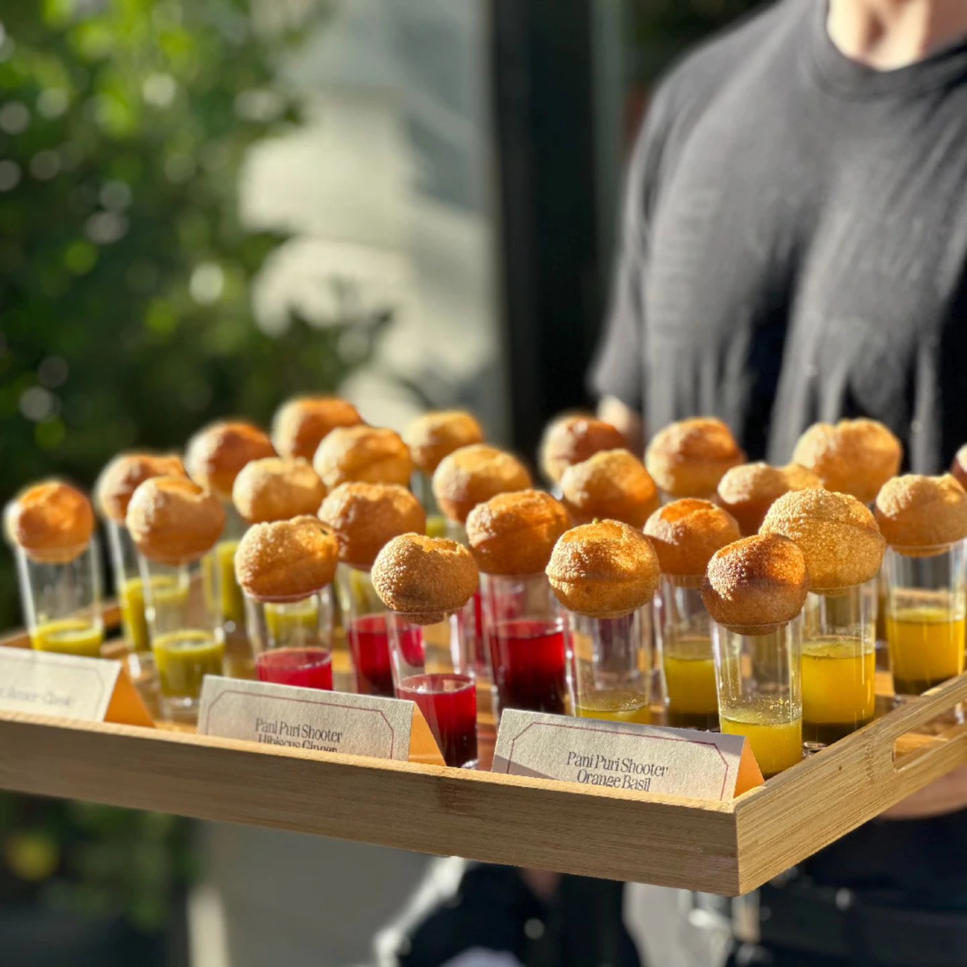 Pani puri presentation at a live catering counter