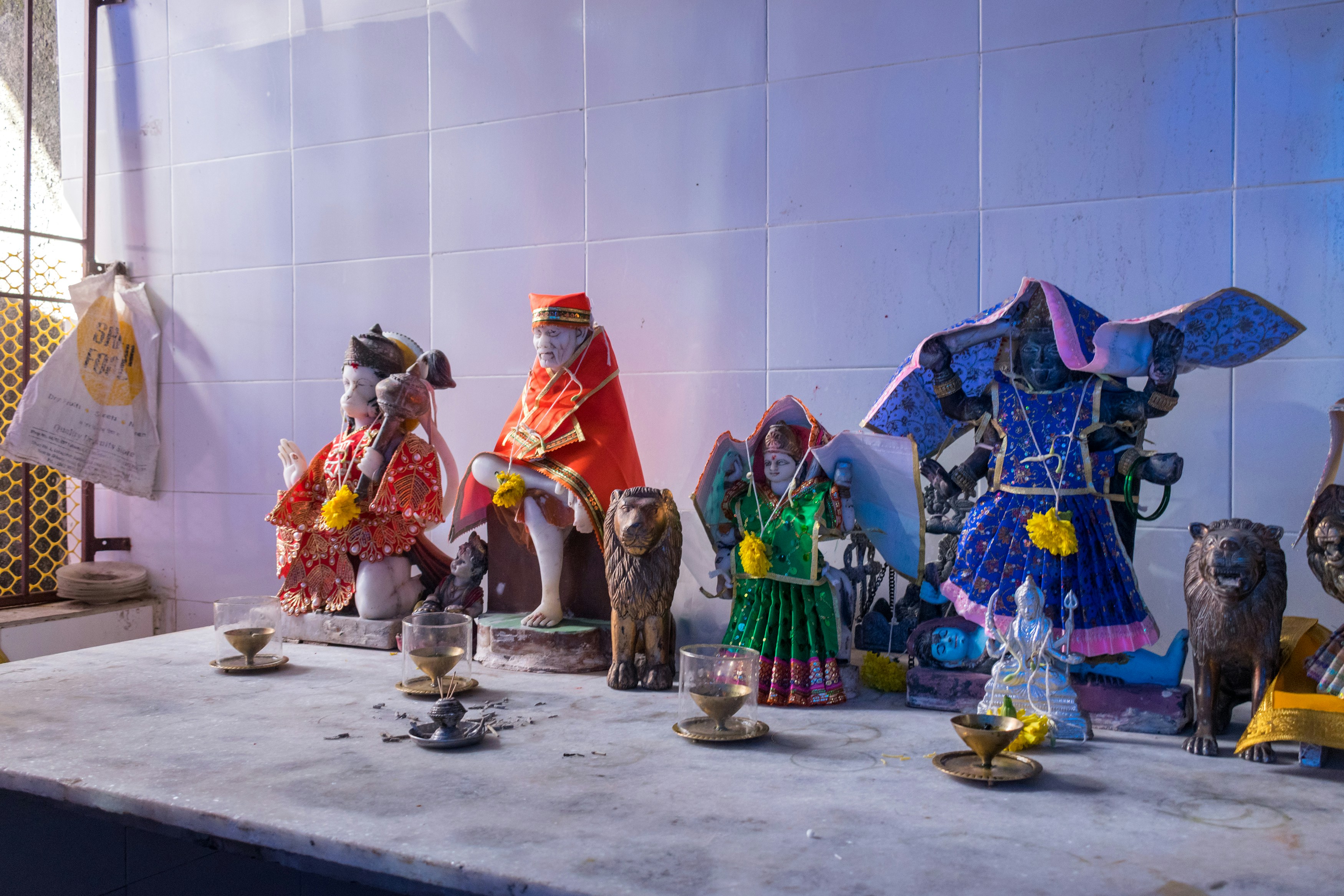 A group of figurines sitting on top of a table