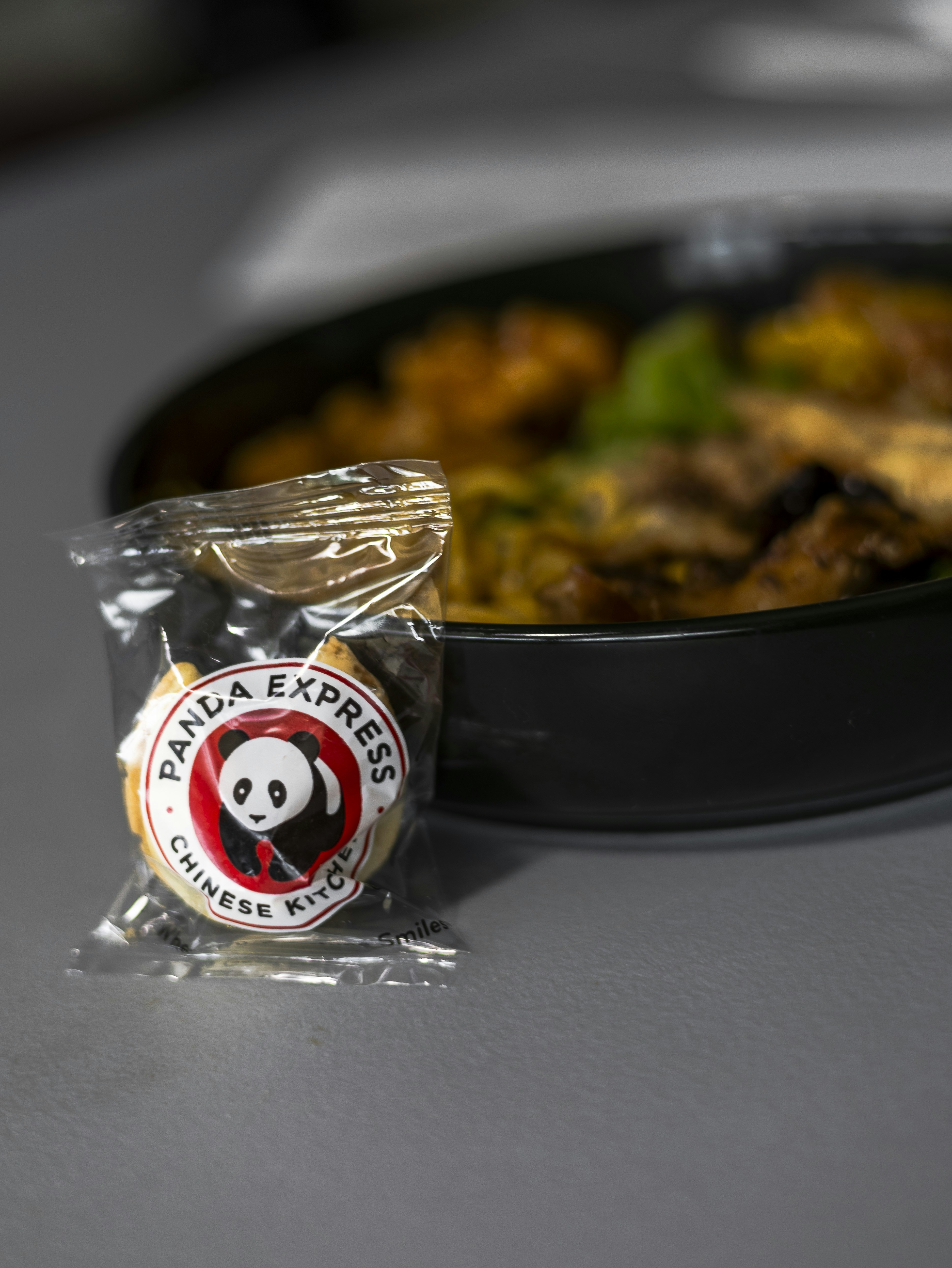 A bag of food sitting on top of a table