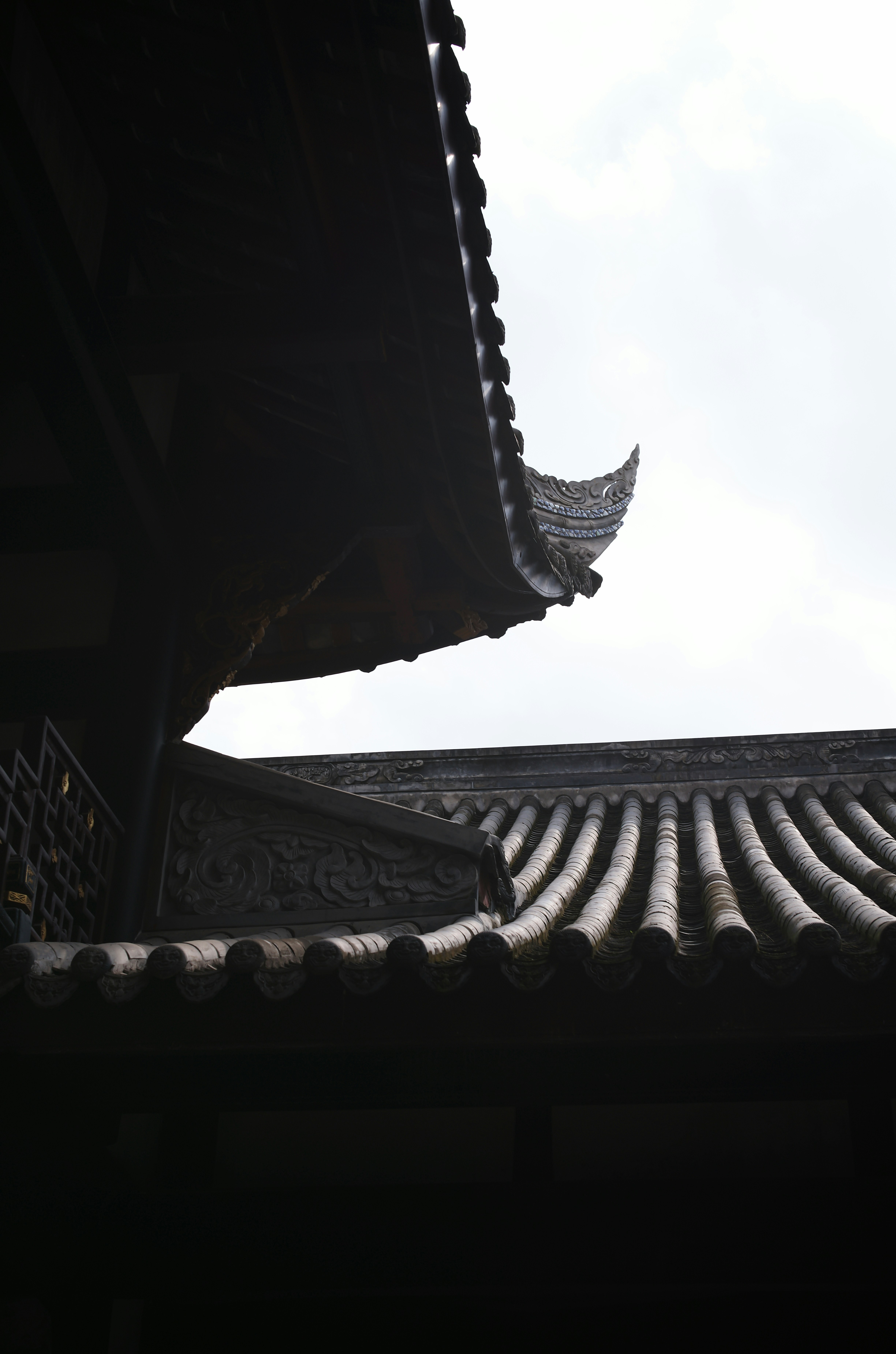 El tejado de un edificio con un fondo de cielo