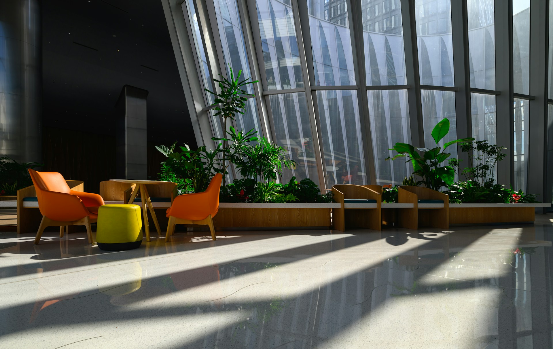 A room filled with lots of windows and lots of chairs