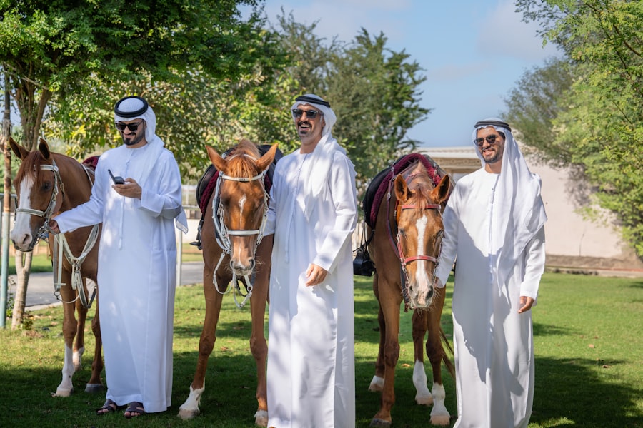 Well-dressed spectators at a Dubai horse racing event