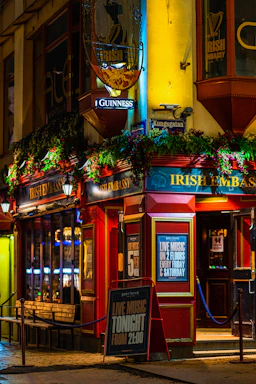 A building with a bunch of lights on it