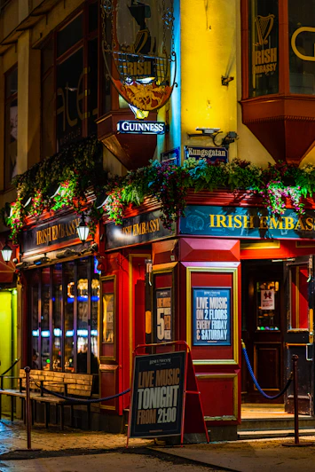 A building with a bunch of lights on it