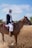 A person riding a horse on a dirt field