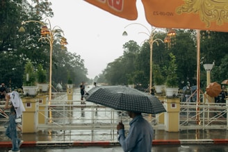 A person with an umbrella walking in the rain