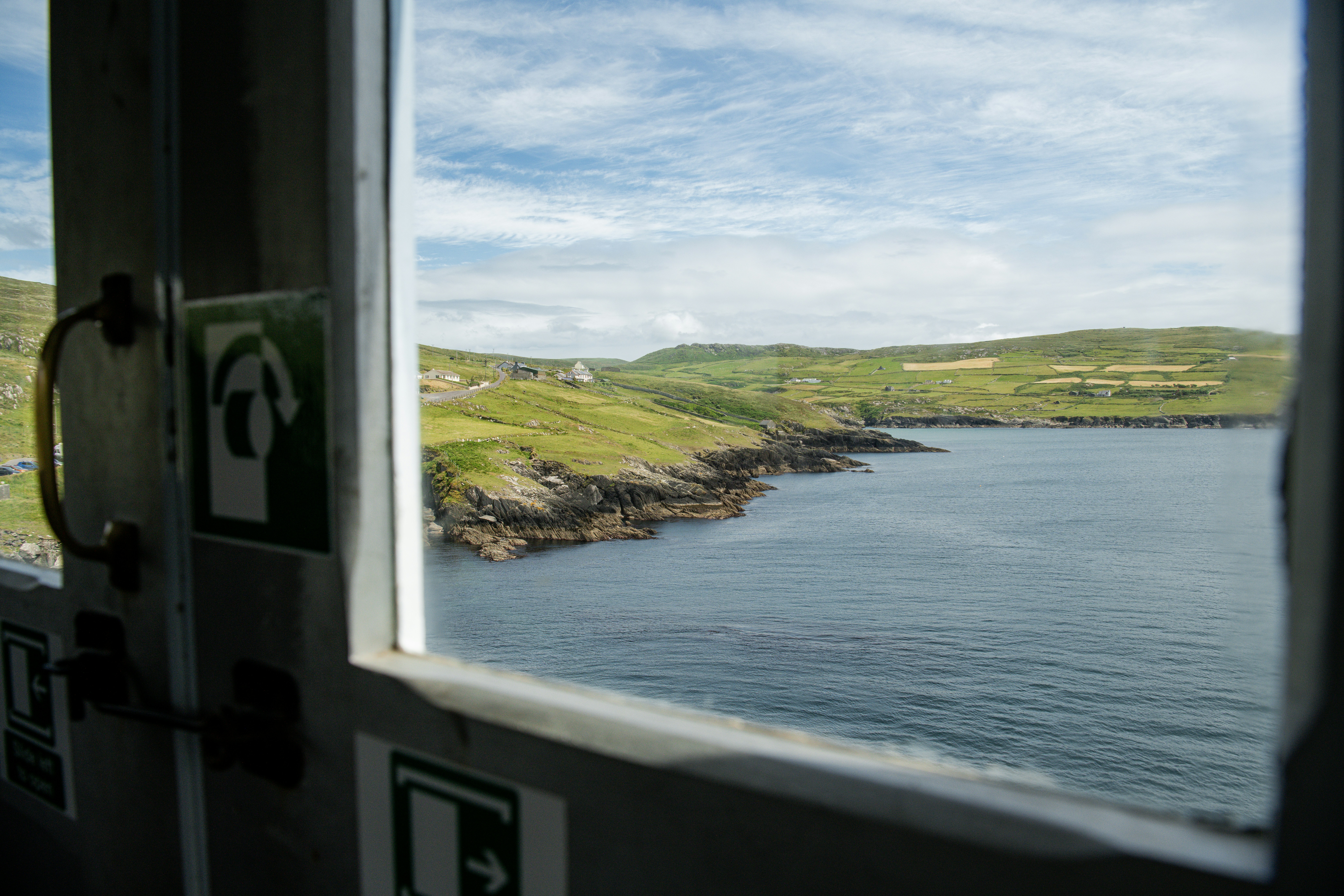 A view of a body of water through a window