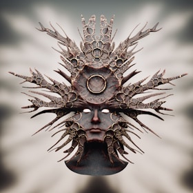 A woman's face is made up of metal parts