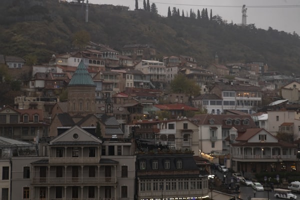 View of Tbilisi Georgia with old town and hill in background