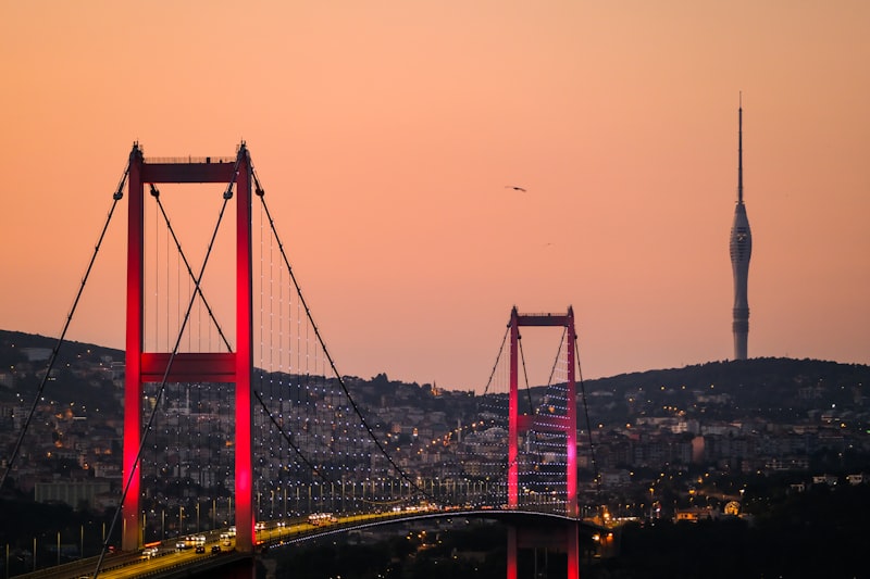 Bosphorus Bridge in Istanbul with modern city skyline