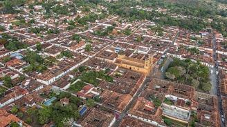 An aerial view of a city with lots of buildings