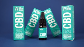 A bottle of cbd cbd is next to a box of cbd