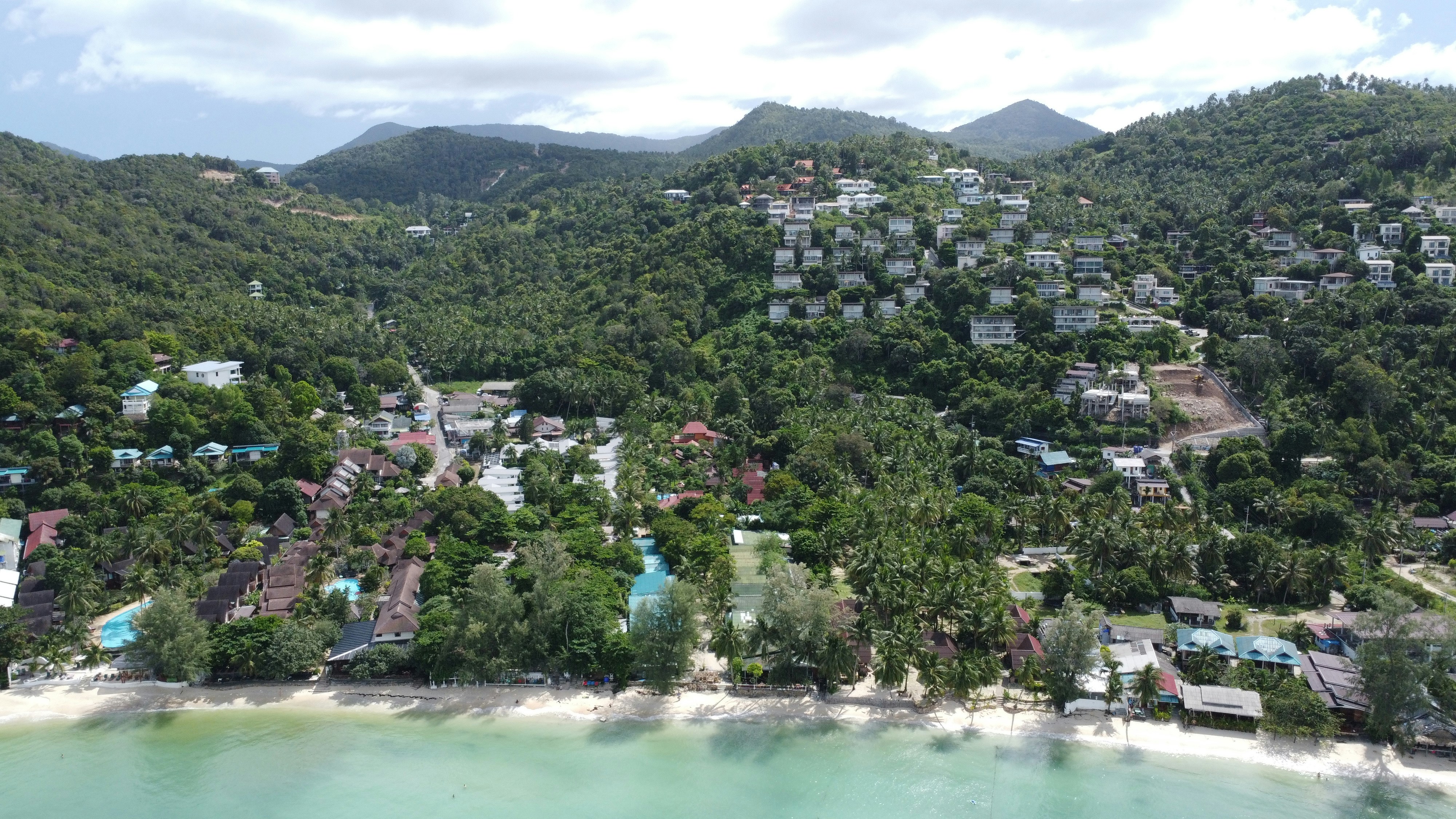 Breathtaking Caribbean tourism scene with crystal clear water and luxury resort on hillside