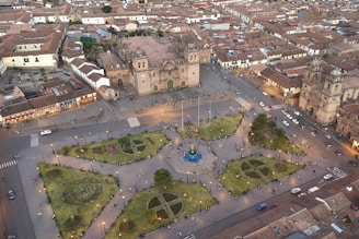An aerial view of a city with lots of buildings
