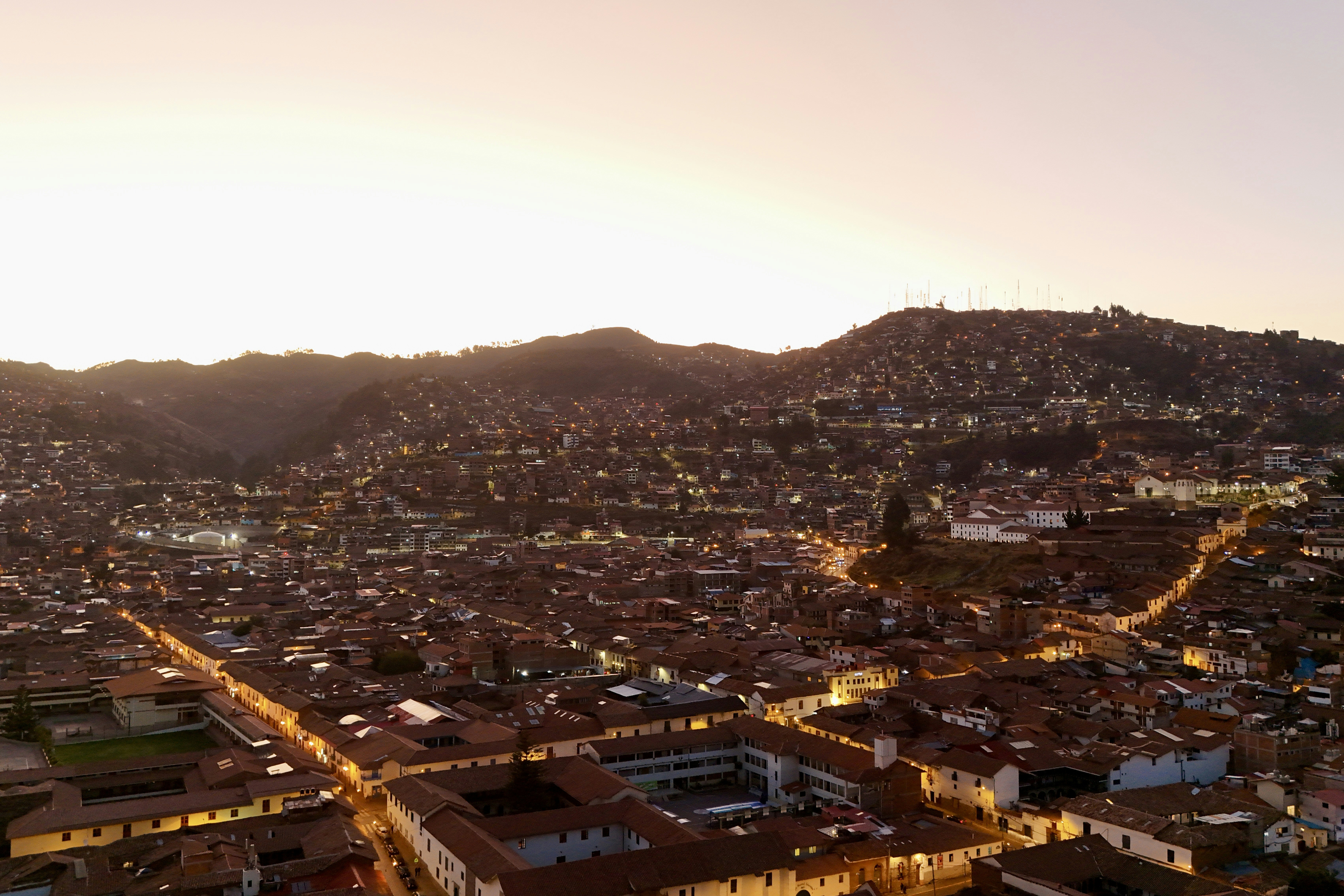 An aerial view of a city at sunset in Guanajuato