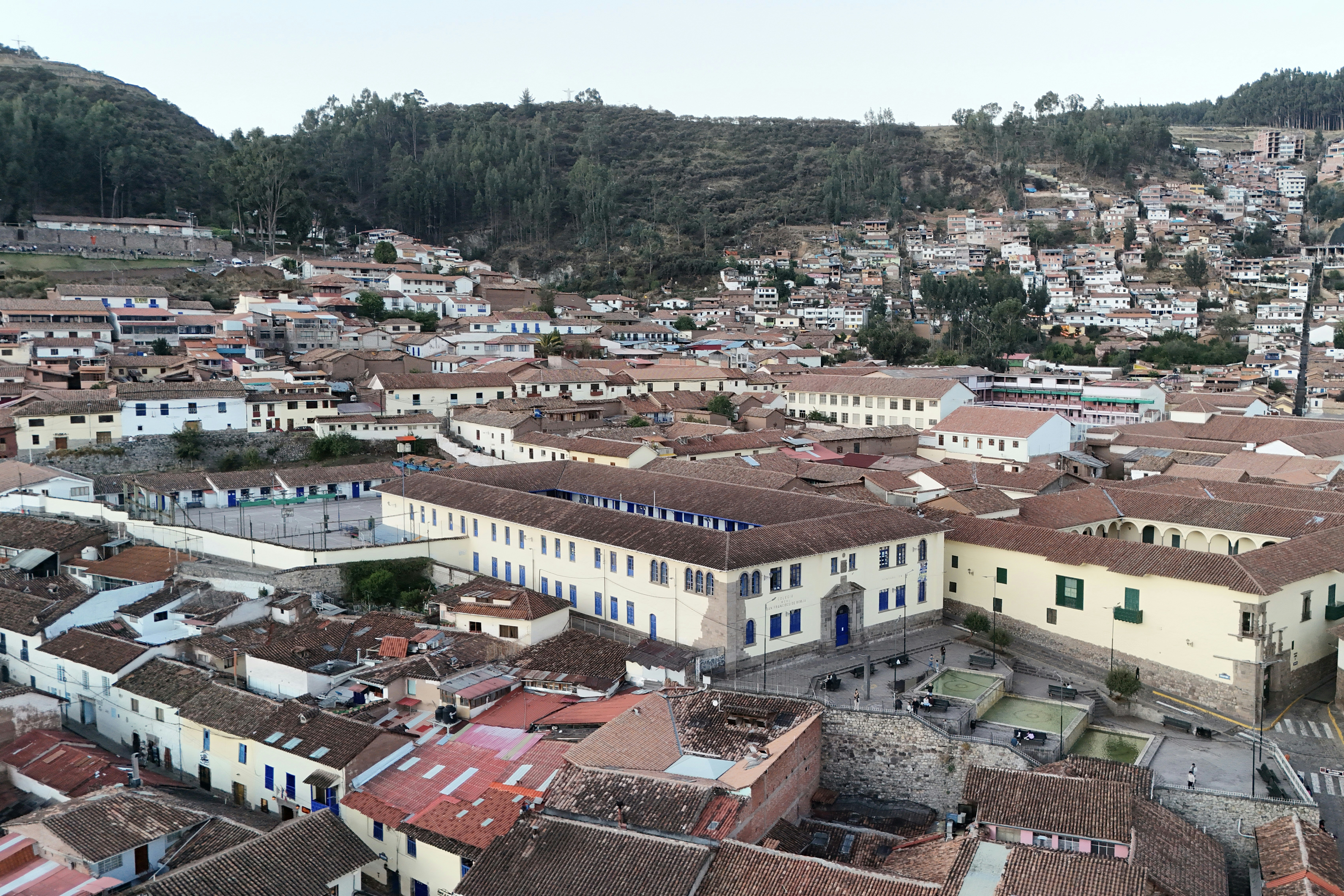 An aerial view of a city with lots of buildings
