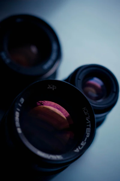 A close up of a camera lens on a table