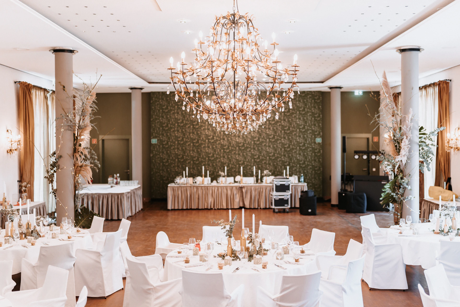 A banquet room set up for a formal function