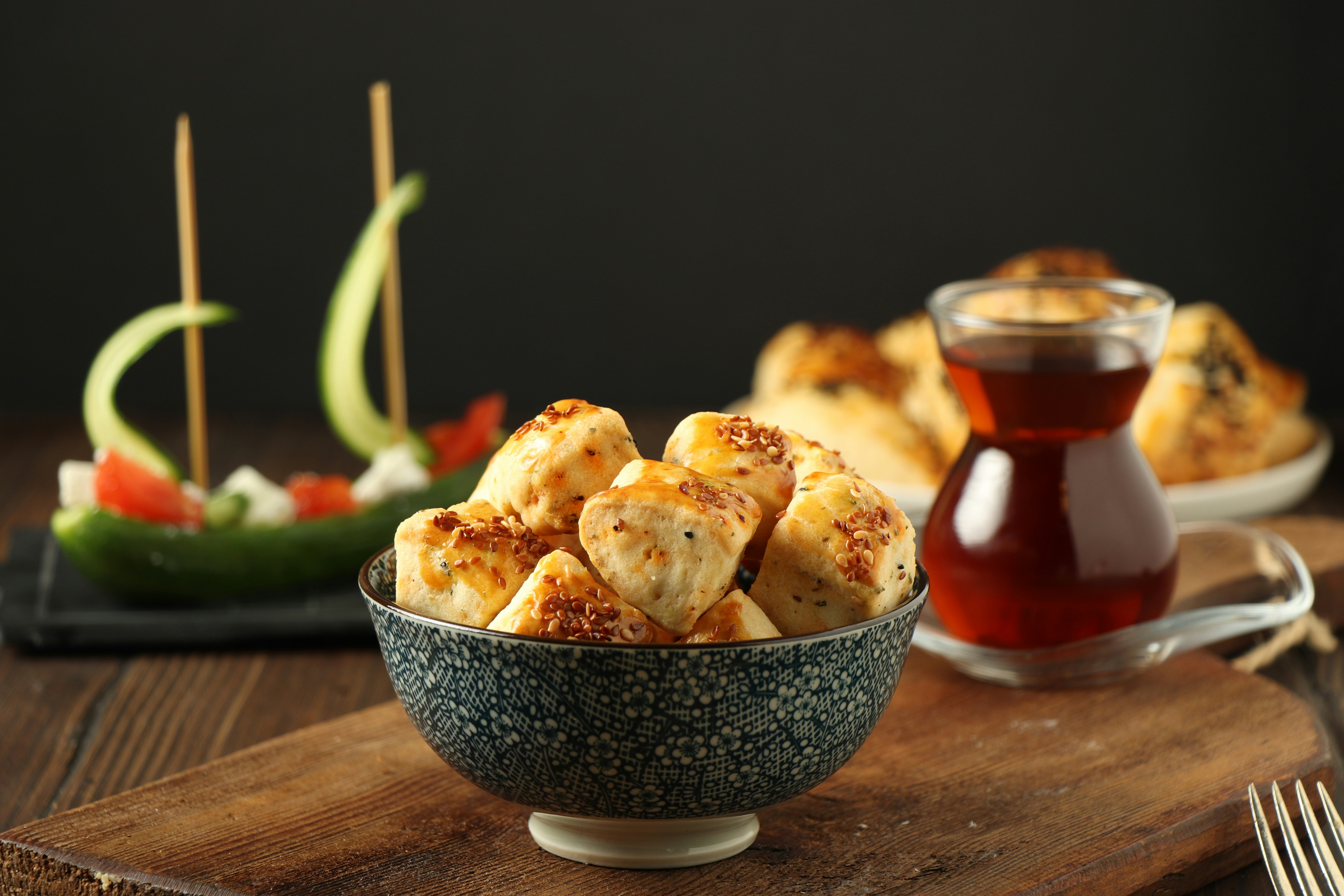 A bowl of food on a wooden table