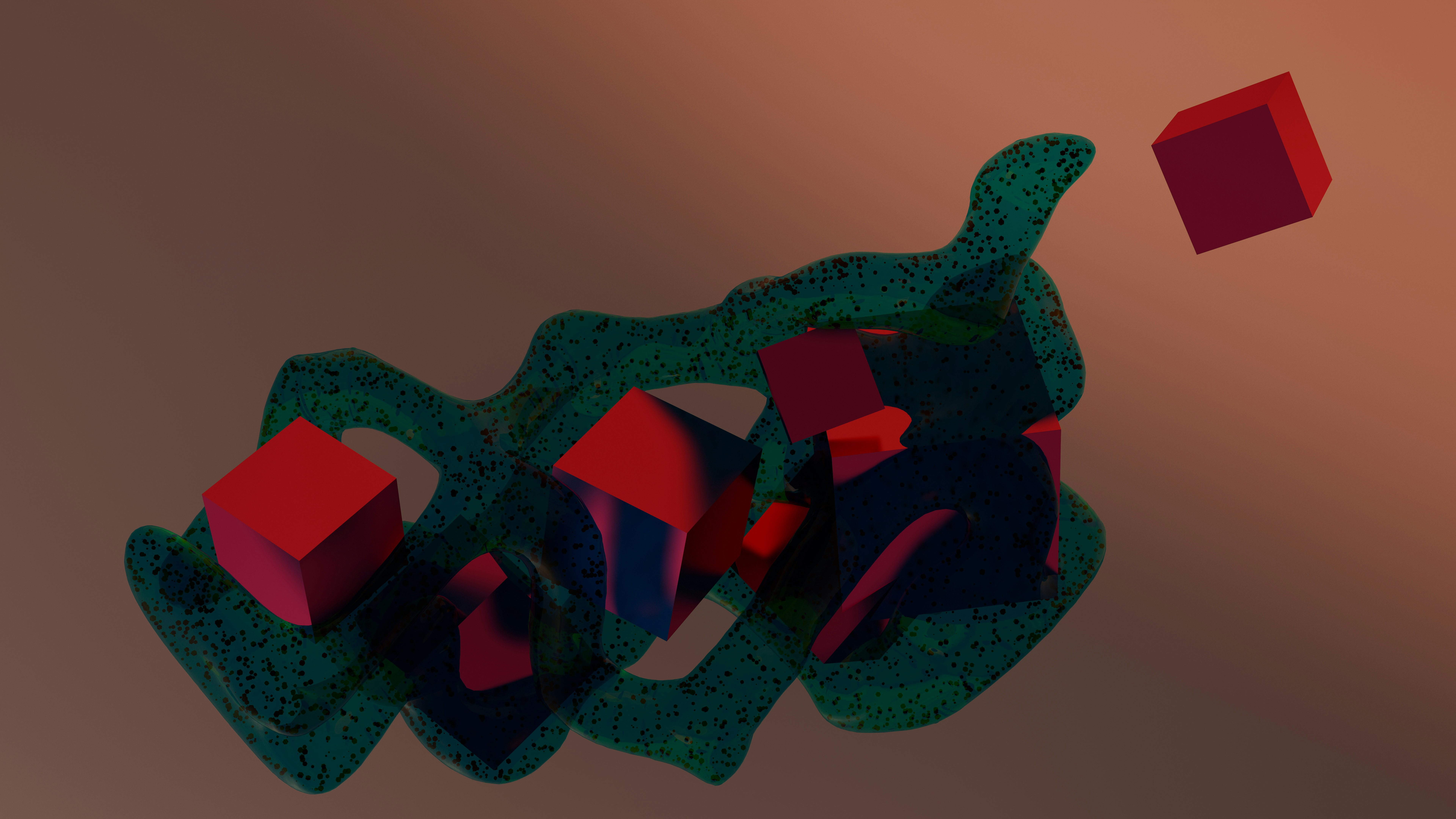 A computer generated image of a red and green object