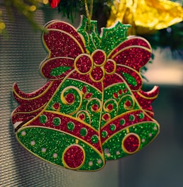 A christmas ornament hanging from a christmas tree