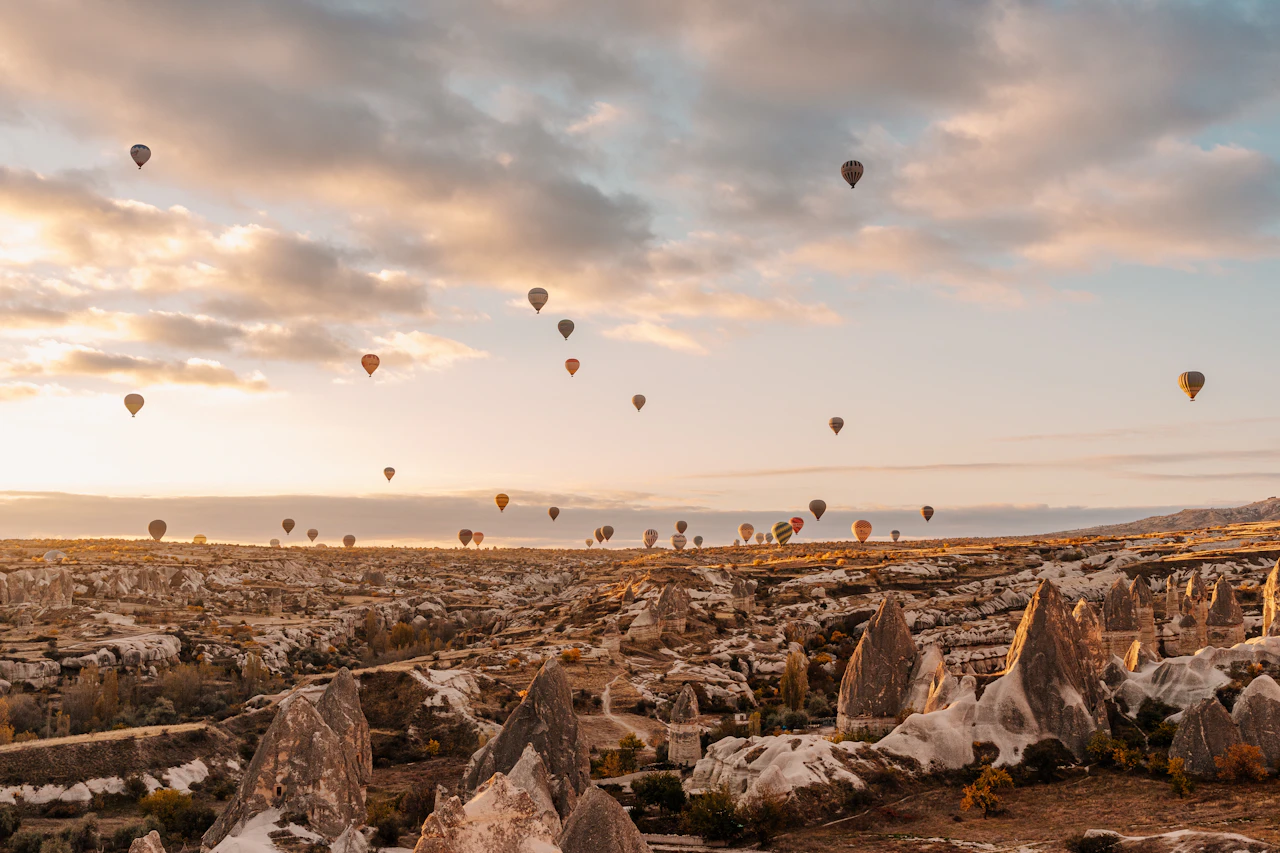 Fairy chimneys and balloons in the Göreme landscape