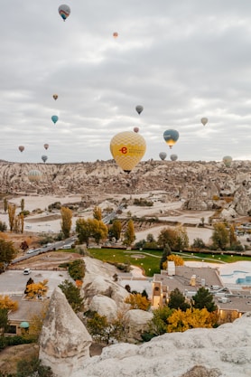 A bunch of hot air balloons flying in the sky