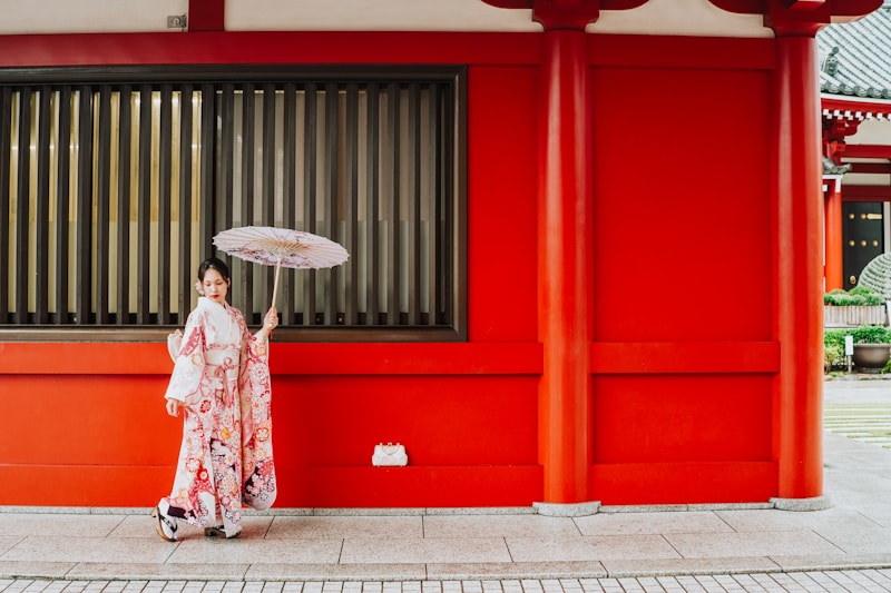 Elegant Tokyo woman in kimono with umbrella