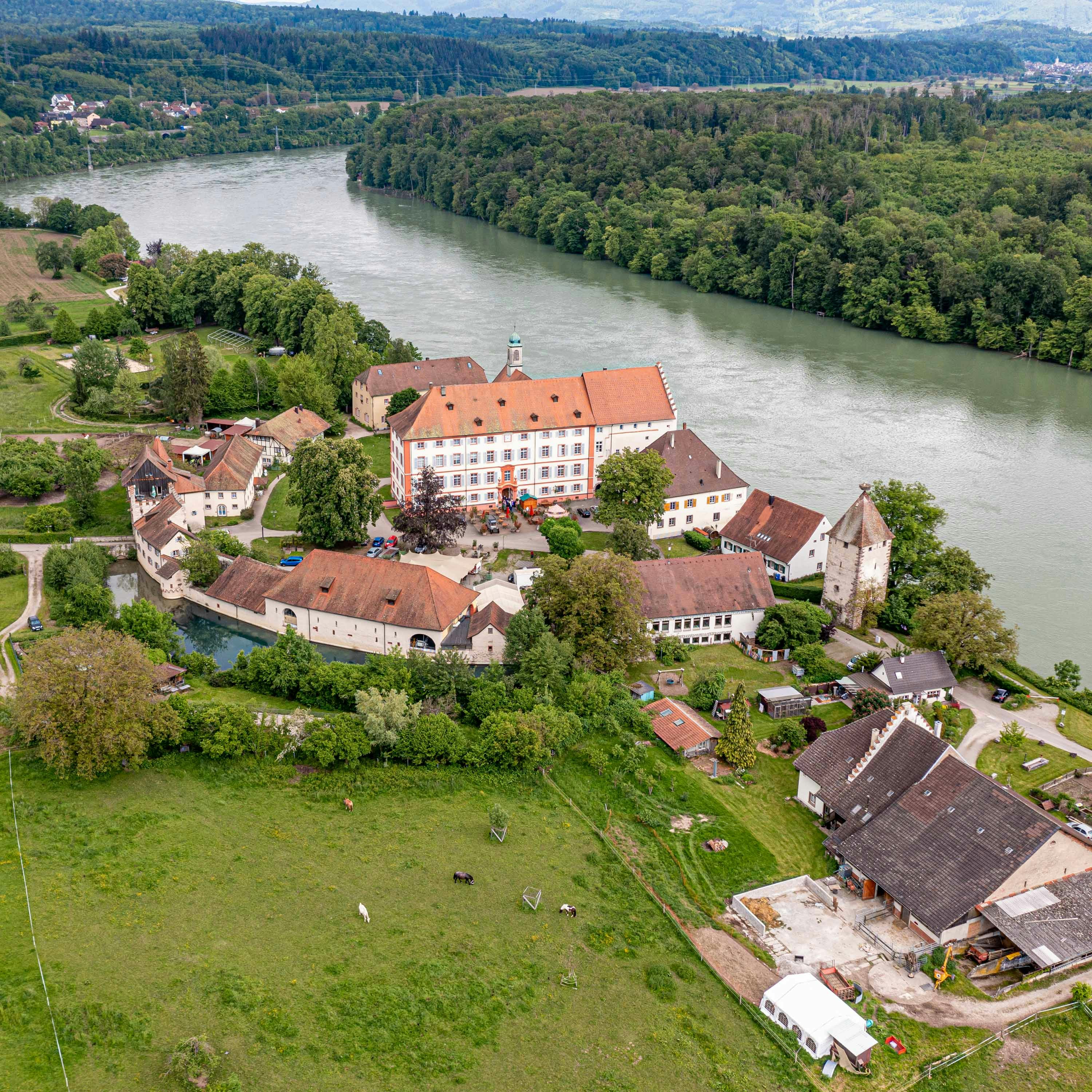 The Rhine and historic buildings near Rheinfelden