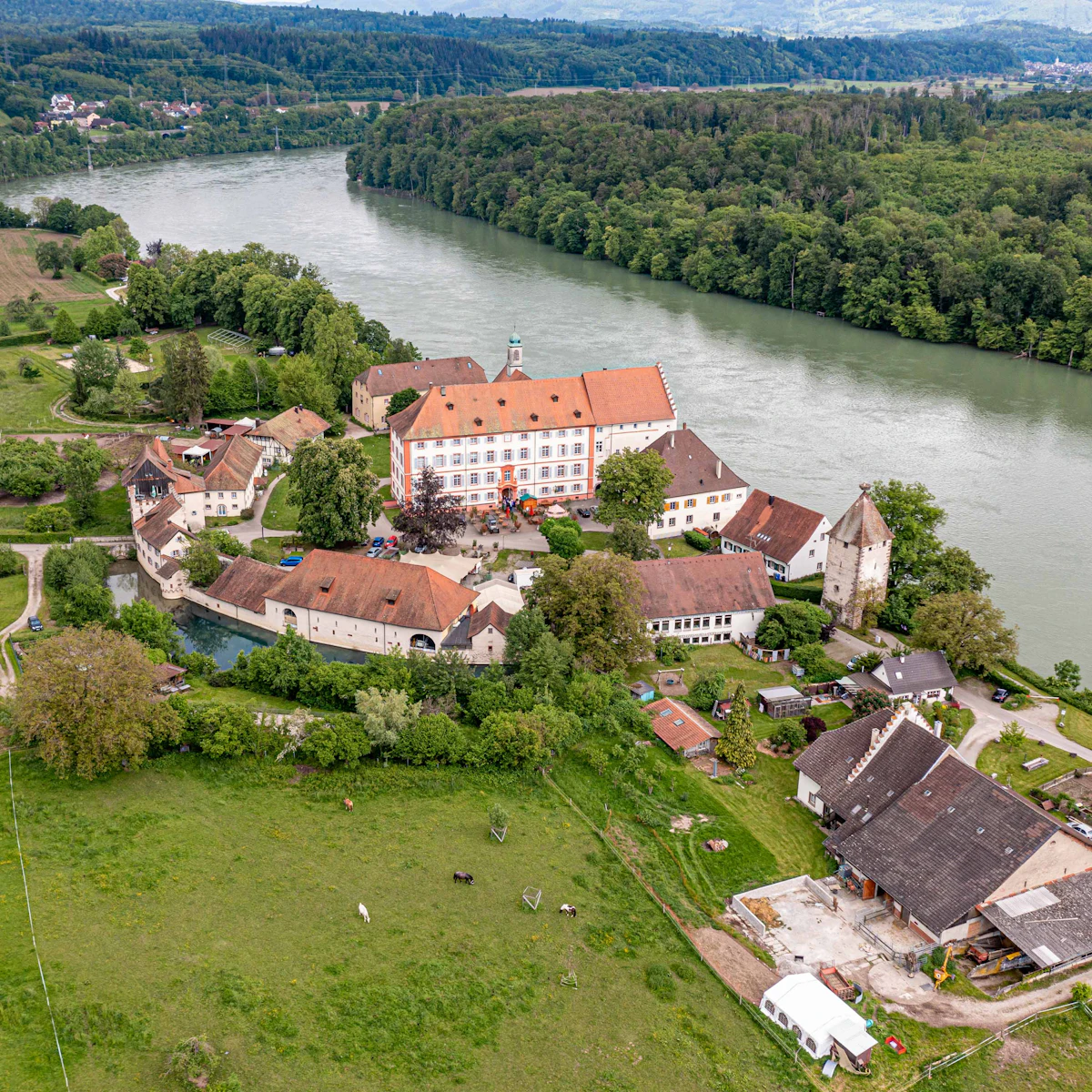 The Rhine and historic buildings near Rheinfelden