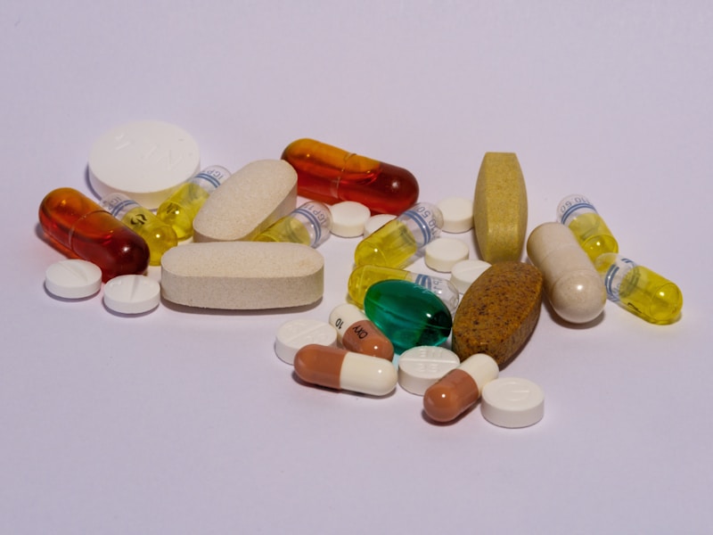 Various dog supplements and vitamins arranged on table