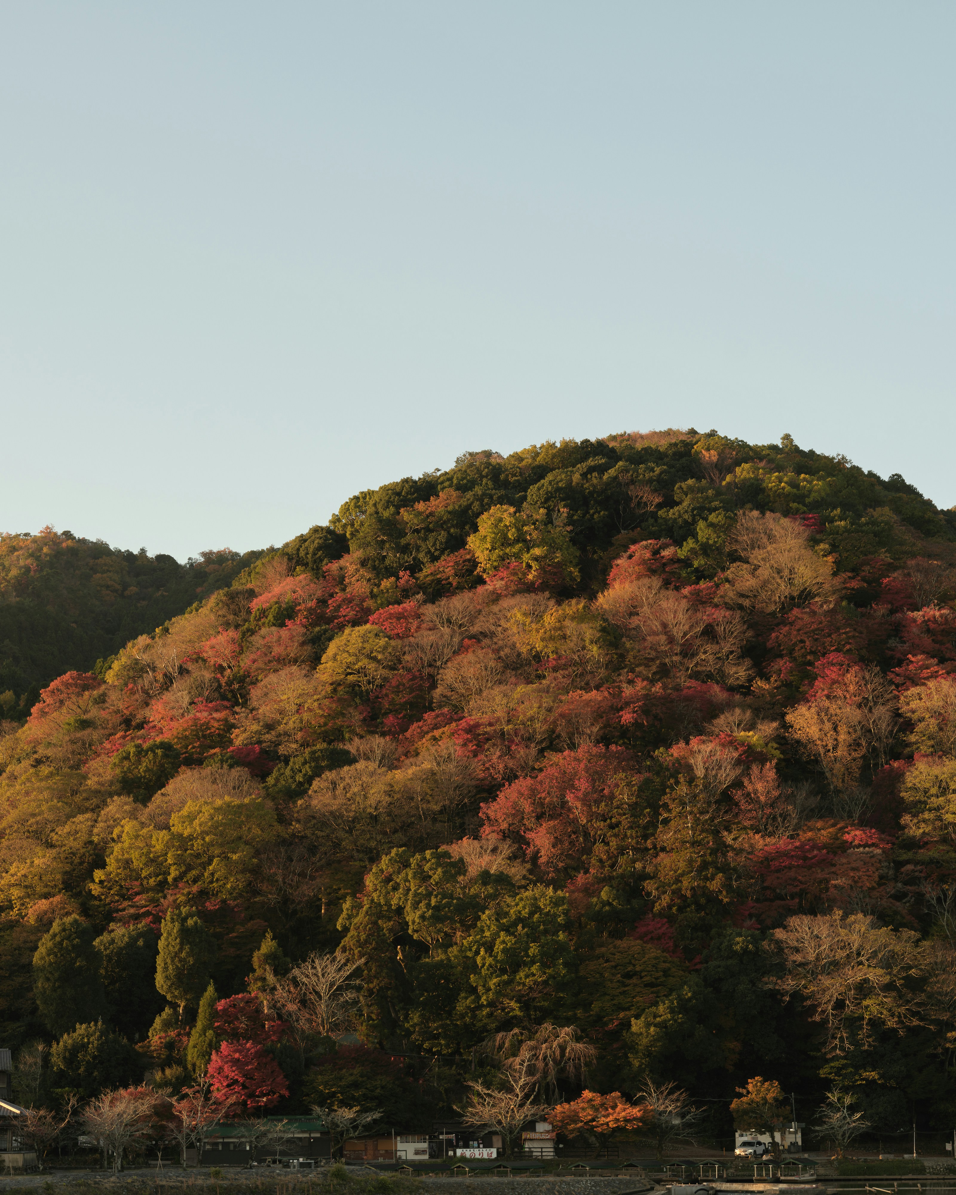 A boat is on the water in front of a mountain