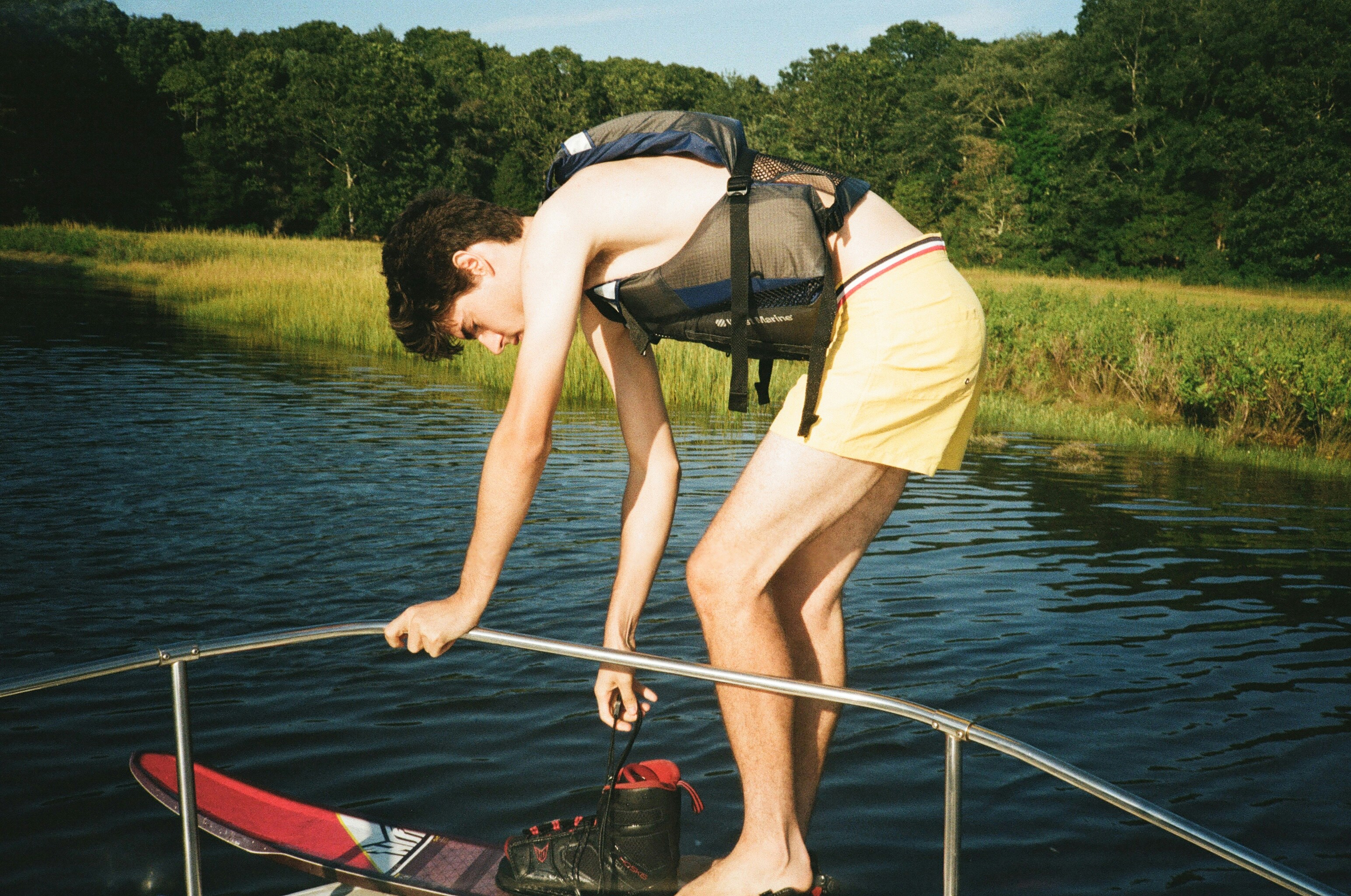 A person on a boat in the water