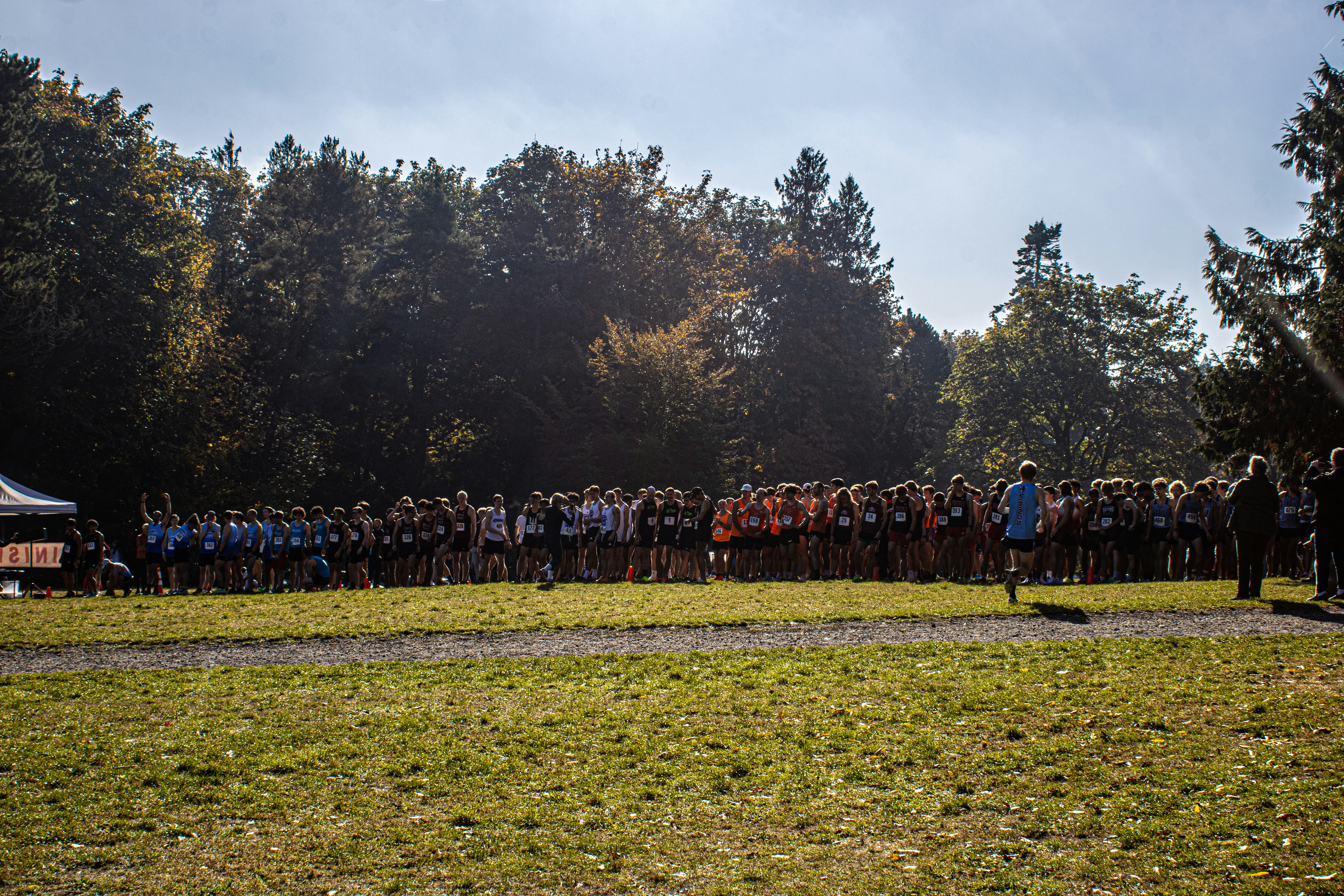 A large group of people standing in a field