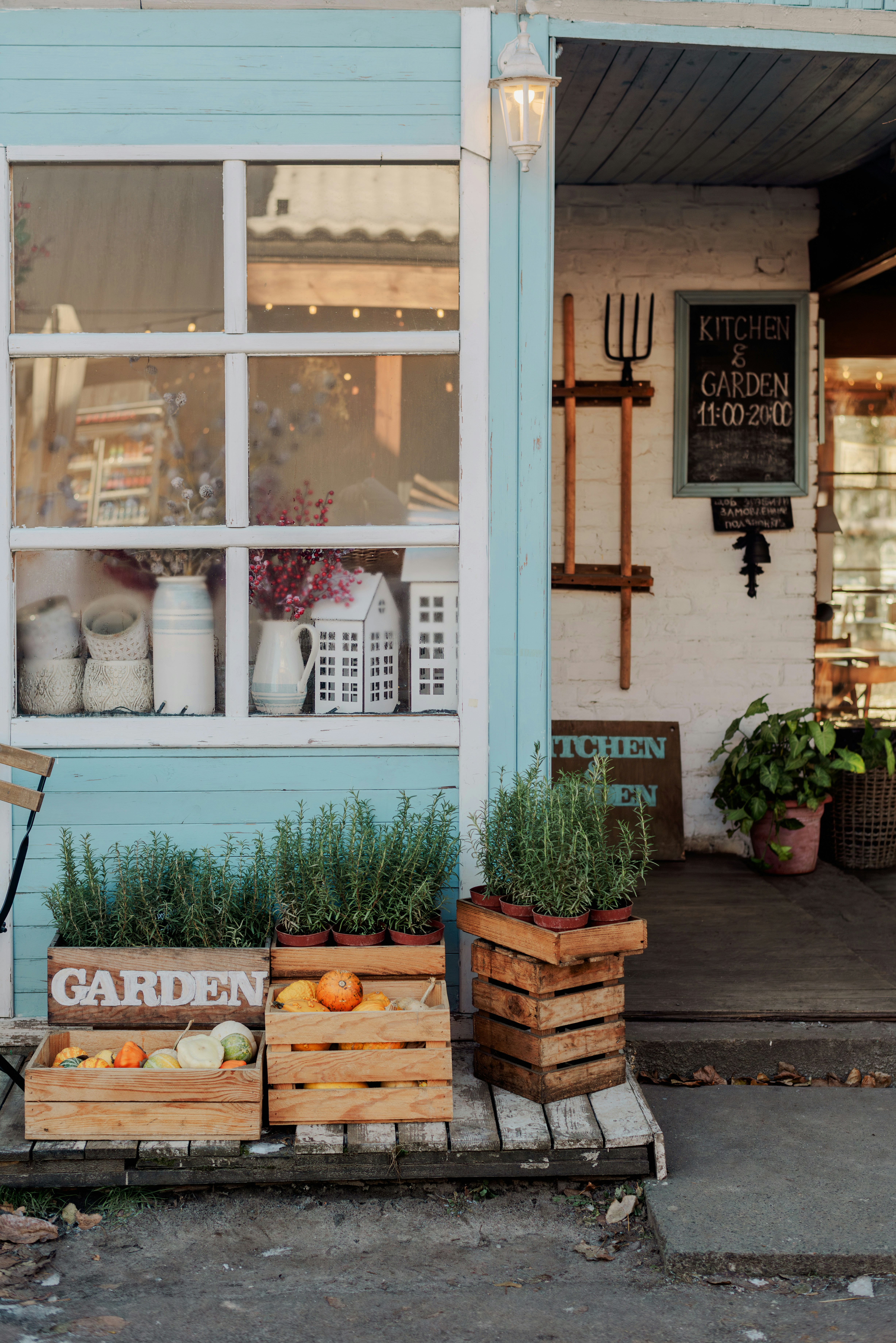 A bicycle is parked outside of a store