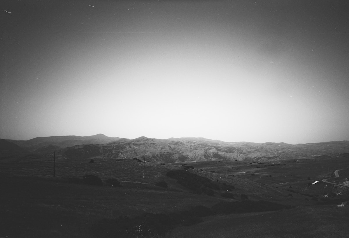 Hills at dusk, grainy