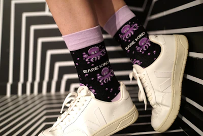 Black and purple novelty patterned ankle socks