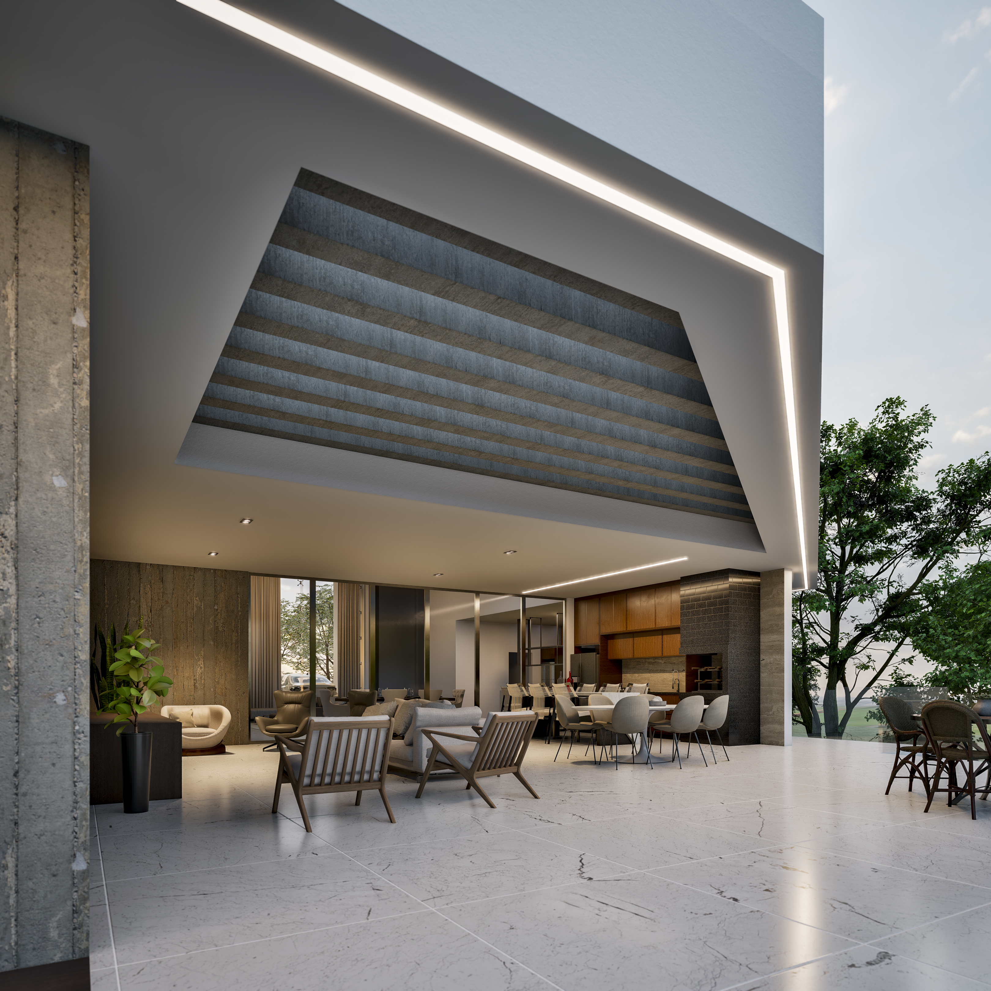 Modern house with a hip roof design