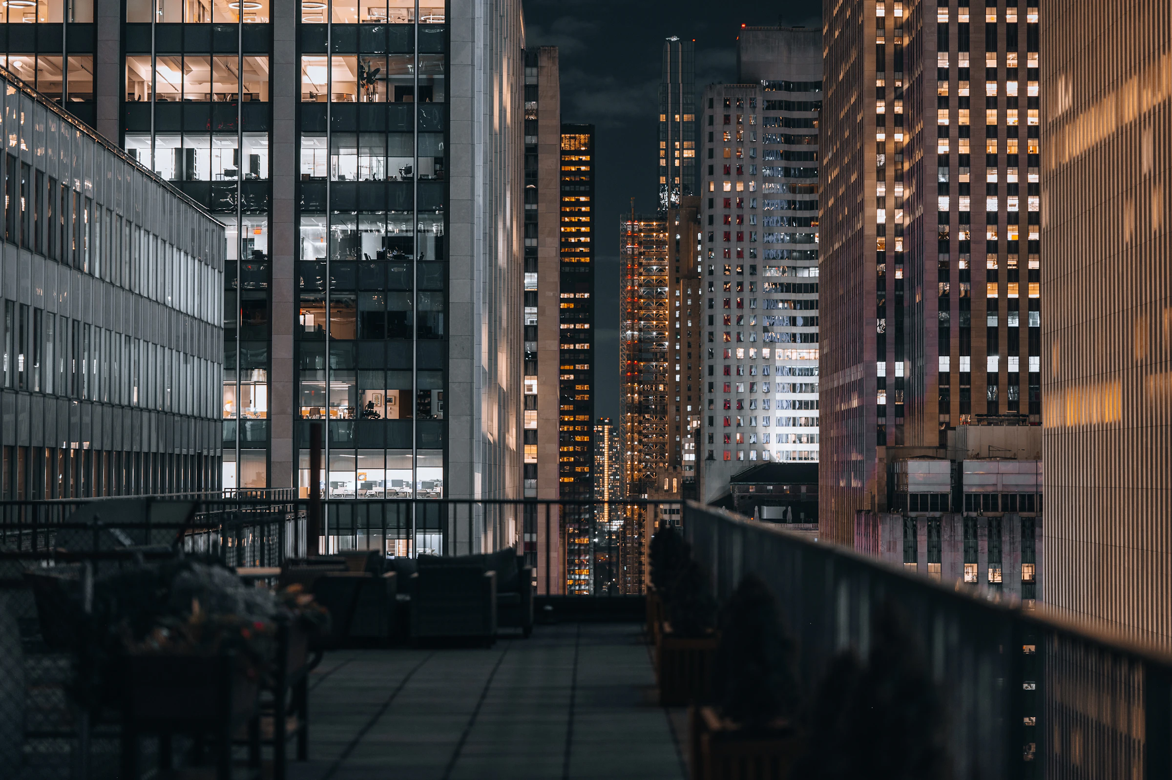 Rooftop view at night from The Sunset Room