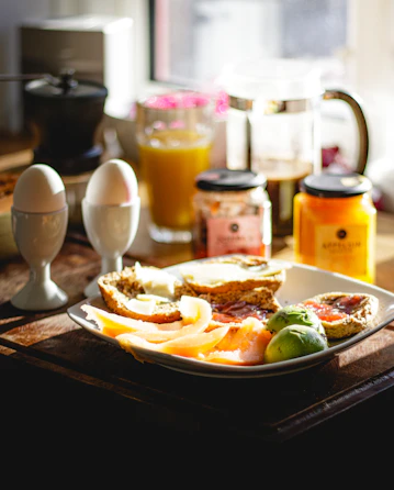 A plate of food on a wooden table