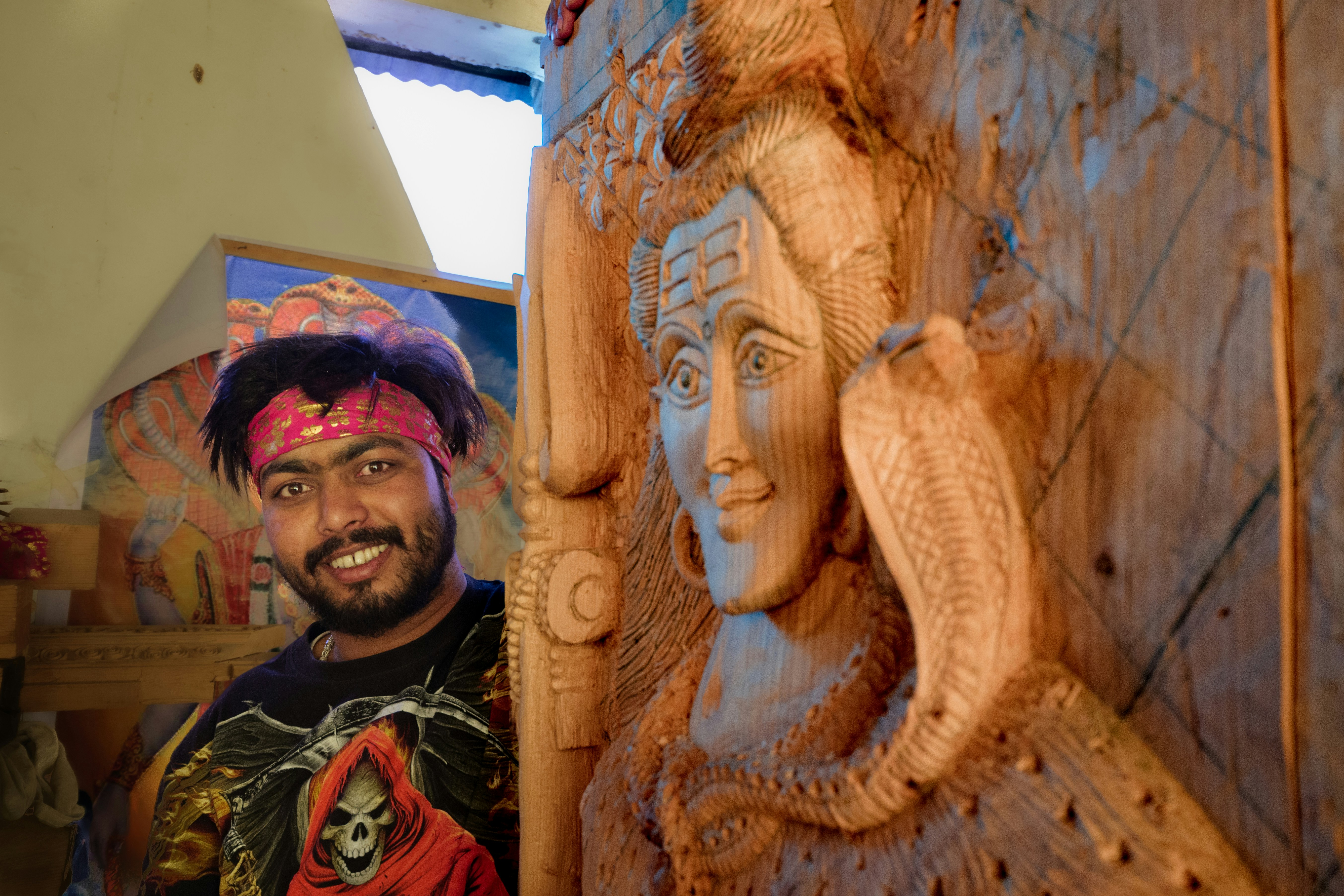 Artisan carving wood