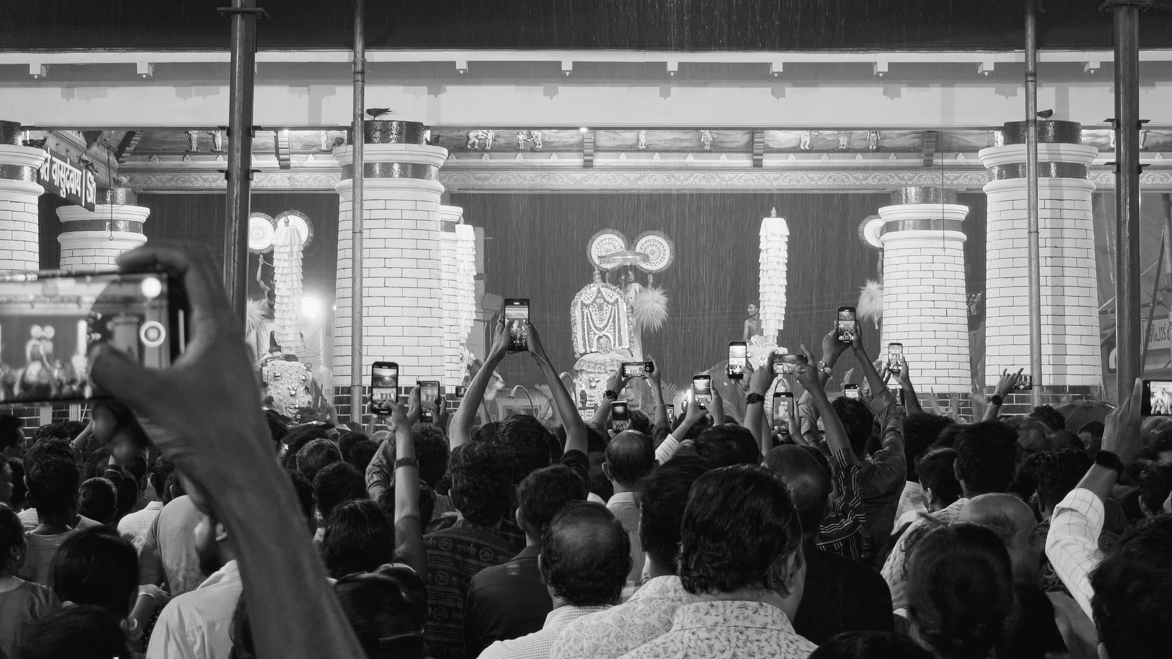 Devotees gathered in temple worship