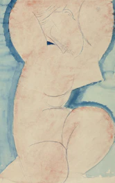 Sketch of a nude figure in blue and pink tones
