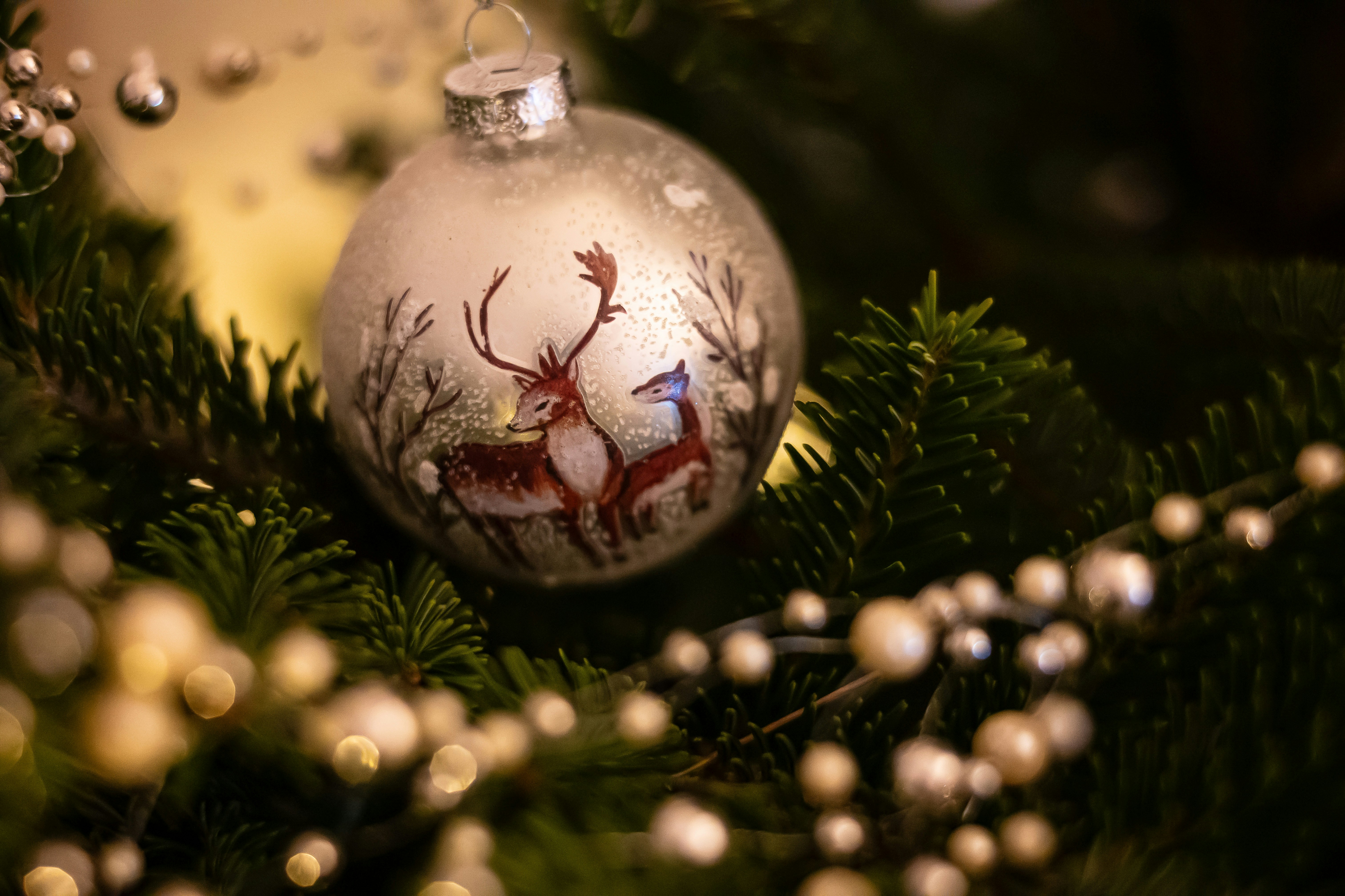 Eine Nahaufnahme eines Weihnachtsschmucks an einem Baum