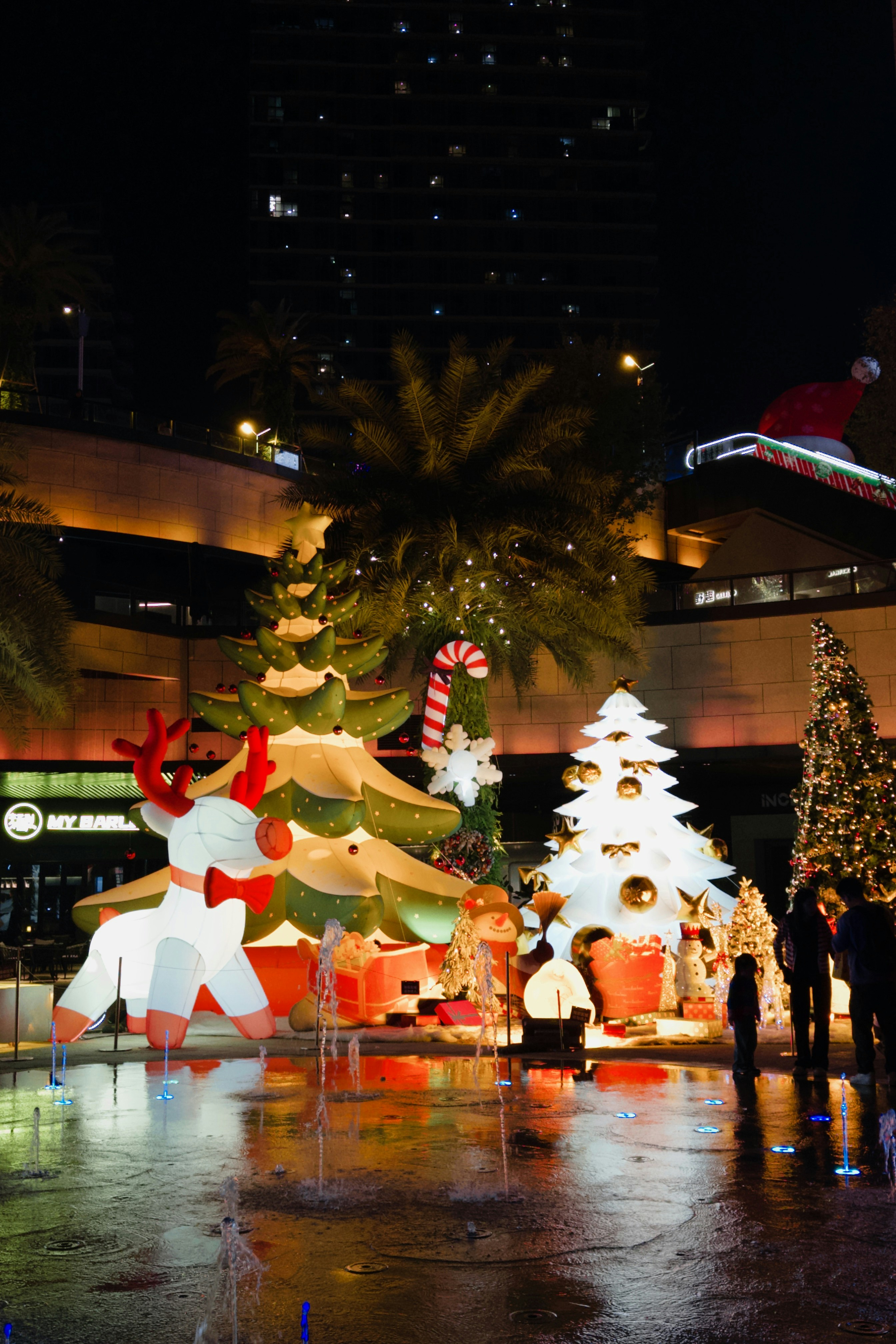 A group of people standing around a christmas display photo – Free ...
