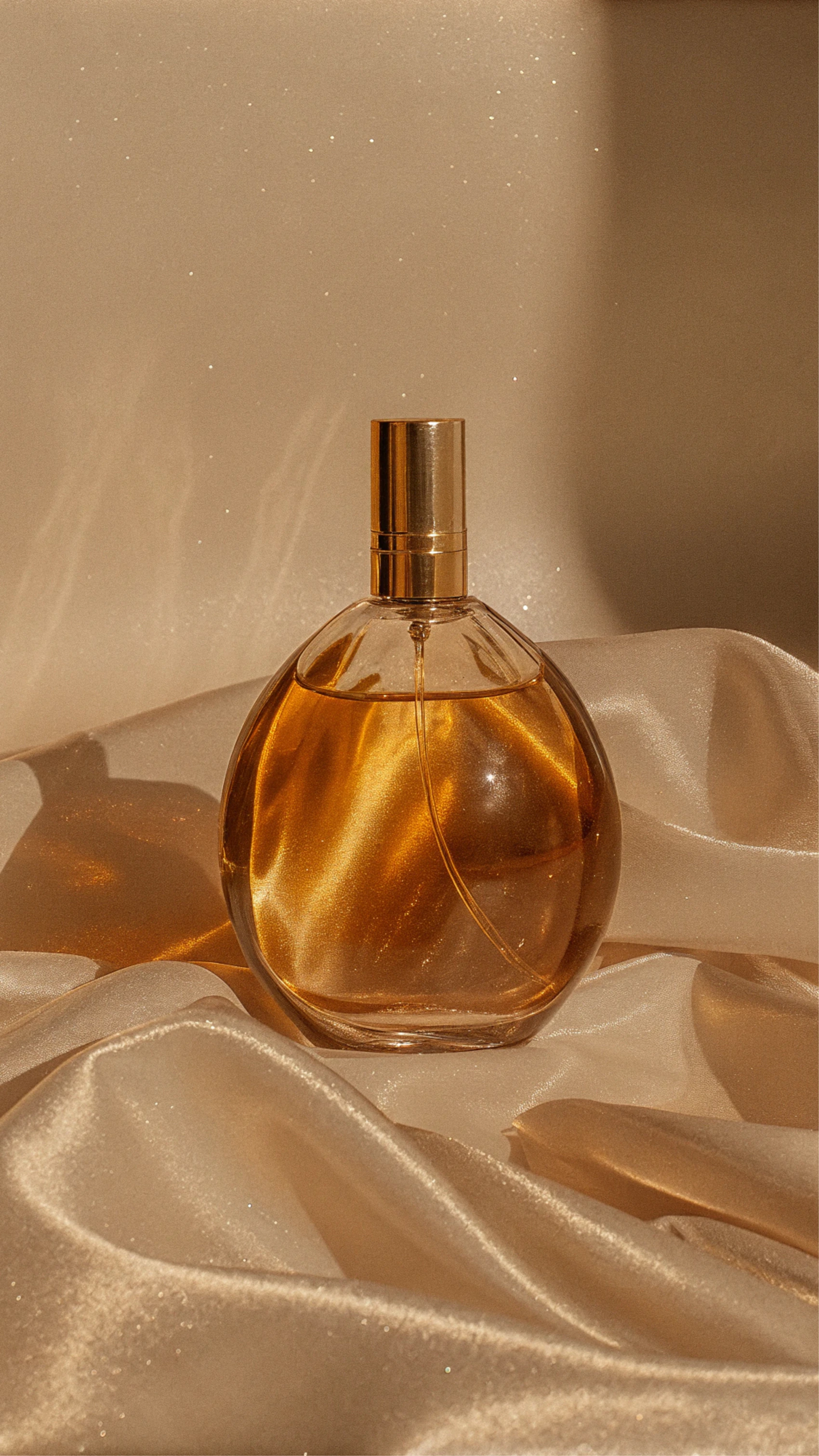 An unbranded luxury fragrance bottle in soft editorial light