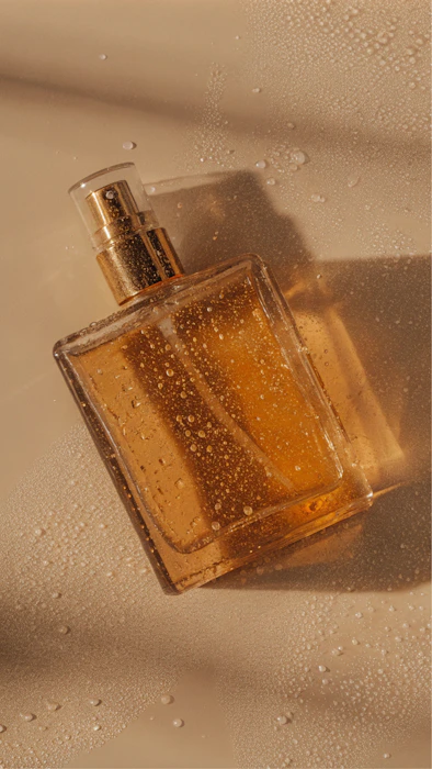 Cologne bottle on table