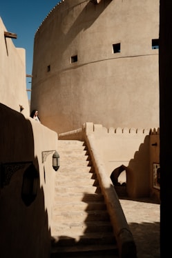 A building with a staircase going up to it