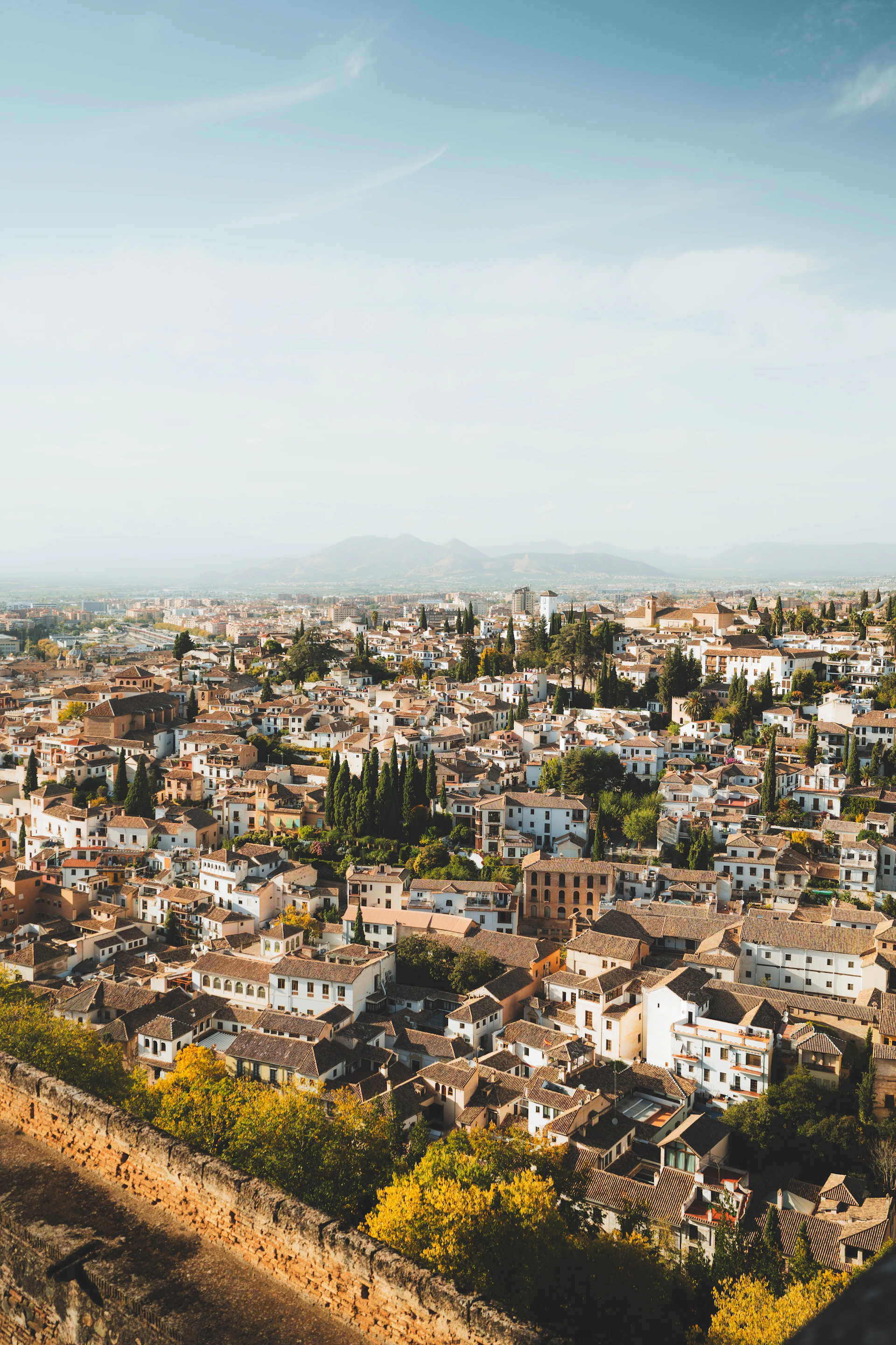 A view of a city from the top of a hill